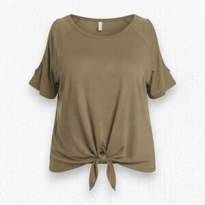 Sanctuary Olive Green Cold Shoulder Bare Tie Tee Classic Causal T-Shirt Size 2X